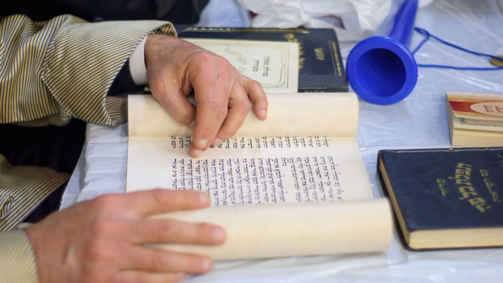 hands and reading from the megillah