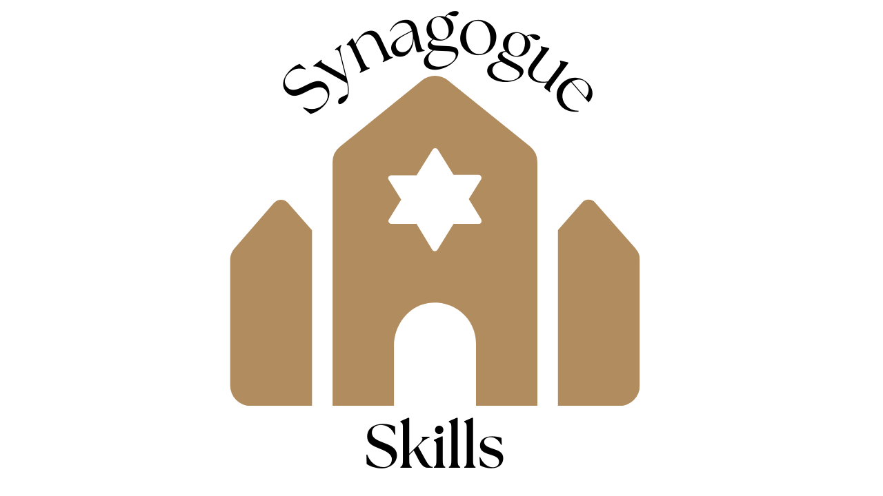 Simple Brown Synagogue shape with the word Synagogue above and skills below.